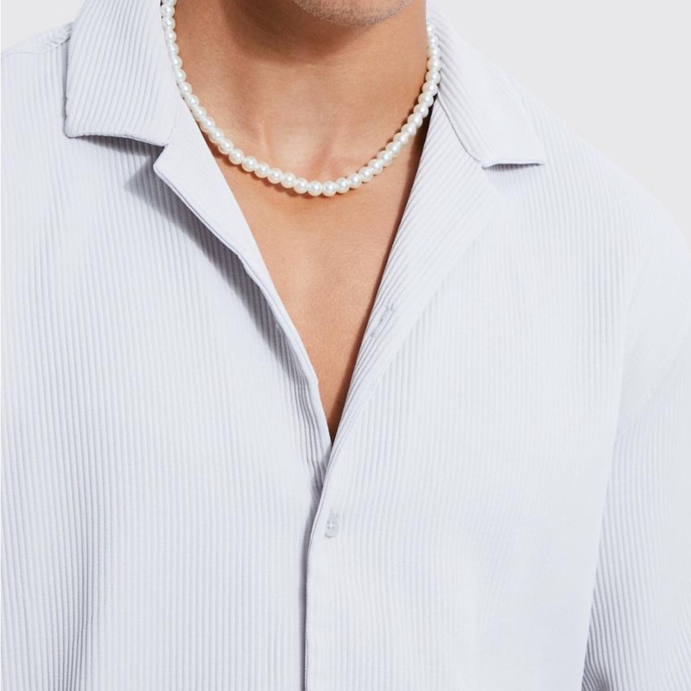 Boohoo Men's Casual Button Down Shirt - Light Gray